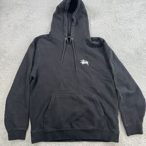 Stussy Hoodie Mens L Black Skate Sweatshirt Script Logo Pullover